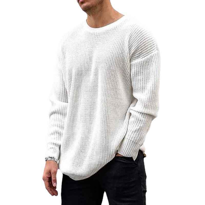 white-Mens-Long-Sleeve-Soft-Touch-Crewneck-Sweater-G068-front